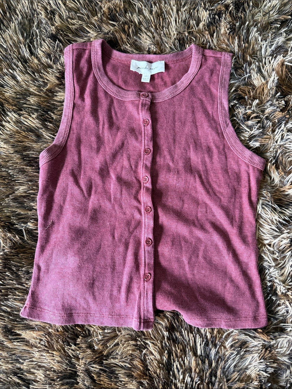 Pink Rose Ribbed Button-Front Tank Top - Rose Pink